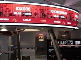 POTRET: Layar digital menampilkan pergerakan Indeks Harga Saham Gabungan (IHSG) di Bursa Efek Indonesia (BEI), Jakarta, Selasa (8/4/2025). (Dok. Istimewa)