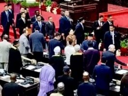 Presiden Prabowo Subianto tiba di Gedung Nusantara, kompleks parlemen, Senayan, Jakarta, Rabu (14/5/2025) untuk membuka Konferensi Ke-19 PUIC. (Dok. Istimewa)
