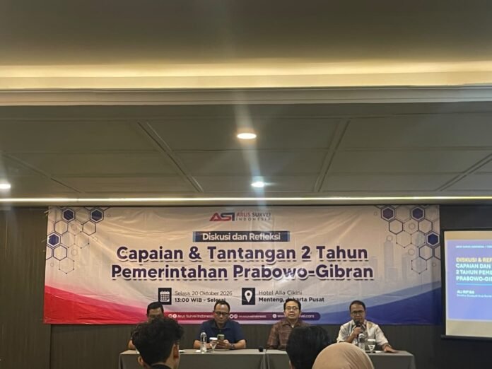 Diskusi dan refleksi bertajuk “Capaian & Tantangan 2 Tahun Pemerintahan Prabowo-Gibran” yang diselenggarakan Arus Survei Indonesia (ASI) di Hotel Alia Cikini, Jakarta pada Selasa, 20 Oktober 2026. (Dok. Istimewa)