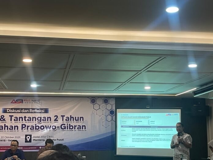 Diskusi dan refleksi bertajuk “Capaian & Tantangan 2 Tahun Pemerintahan Prabowo-Gibran” yang diselenggarakan Arus Survei Indonesia (ASI) di Hotel Alia Cikini, Jakarta pada Selasa, 20 Oktober 2026. (Dok. Istimewa)