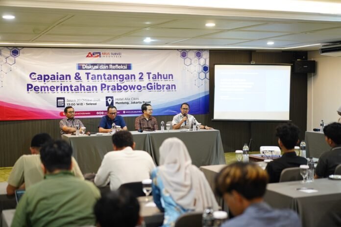 Diskusi dan refleksi bertajuk “Capaian & Tantangan 2 Tahun Pemerintahan Prabowo-Gibran” yang diselenggarakan Arus Survei Indonesia (ASI) di Hotel Alia Cikini, Jakarta pada Selasa, 20 Oktober 2026. (Dok. Istimewa)